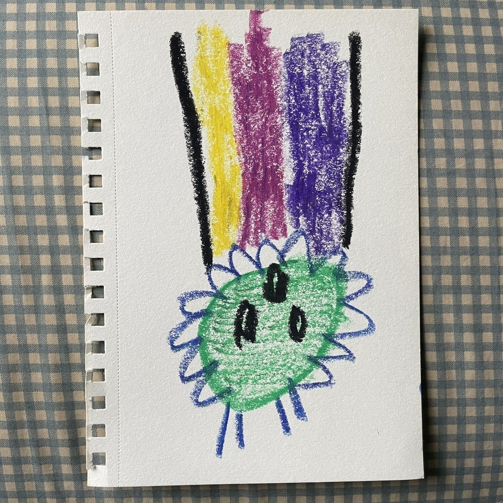 OMAN Original Crayon Drawing Alien Monster Outsider Art Psychedelic Folk 5.5x8.5